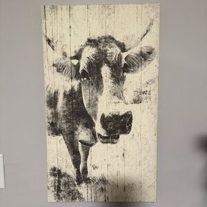 Farmhouse Cow Wall Art Canvas | Rustic Black & White | 24” Tall